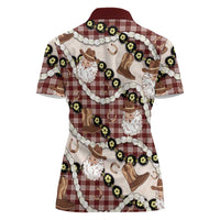 Cowboy Hawaii Mele Kalikimaka Women Polo Shirt Paniolo Kukui Nut Pikake Lei Burgundy Version - Polynesian Pride