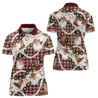 Cowboy Hawaii Mele Kalikimaka Women Polo Shirt Paniolo Kukui Nut Pikake Lei Burgundy Version - Polynesian Pride