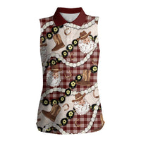 Cowboy Hawaii Mele Kalikimaka Women Sleeveless Polo Shirt Paniolo Kukui Nut Pikake Lei Burgundy Version LT14 Female Burgundy - Polynesian Pride