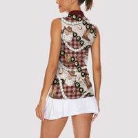 Cowboy Hawaii Mele Kalikimaka Women Sleeveless Polo Shirt Paniolo Kukui Nut Pikake Lei Burgundy Version LT14 - Polynesian Pride