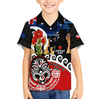 New Zealand Waitangi And ANZAC Day Family Matching Off Shoulder Maxi Dress and Hawaiian Shirt Aotearoa Maori Tiki With Last Post LT14 Son's Shirt Black - Polynesian Pride