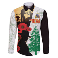 Norfolk Island ANZAC Day Family Matching Off Shoulder Maxi Dress and Hawaiian Shirt Pine Tree With Poppies Lest We Forget LT14 Dad's Shirt - Long Sleeve White - Polynesian Pride