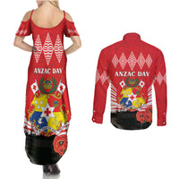 Tonga ANZAC Day Couples Matching Summer Maxi Dress and Long Sleeve Button Shirt Camouflage With Poppies Lest We Forget LT14 - Polynesian Pride