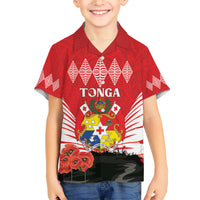 Tonga ANZAC Day Family Matching Short Sleeve Bodycon Dress and Hawaiian Shirt Camouflage With Poppies Lest We Forget LT14 Son's Shirt Red - Polynesian Pride