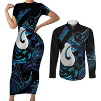 Hei Matau New Zealand Matariki Couples Matching Short Sleeve Bodycon Dress and Long Sleeve Button Shirt NZ Fish Hook Maori Art LT14 Purple - Polynesian Pride