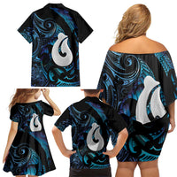 Hei Matau New Zealand Matariki Family Matching Off Shoulder Short Dress and Hawaiian Shirt NZ Fish Hook Maori Art LT14 - Polynesian Pride
