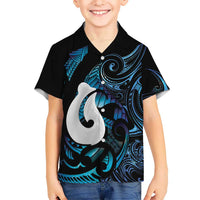 Hei Matau New Zealand Matariki Family Matching Off Shoulder Short Dress and Hawaiian Shirt NZ Fish Hook Maori Art LT14 Son's Shirt Purple - Polynesian Pride