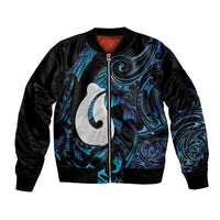 Hei Matau New Zealand Matariki Sleeve Zip Bomber Jacket NZ Fish Hook Maori Art