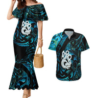 Manaia New Zealand Matariki Couples Matching Mermaid Dress and Hawaiian Shirt NZ Paua Shell Maori Art LT14 Turquoise - Polynesian Pride