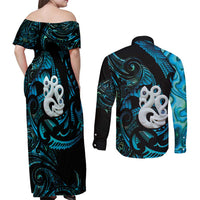 Manaia New Zealand Matariki Couples Matching Off Shoulder Maxi Dress and Long Sleeve Button Shirt NZ Paua Shell Maori Art