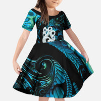 Manaia New Zealand Matariki Family Matching Mermaid Dress and Hawaiian Shirt NZ Paua Shell Maori Art LT14 Daughter's Dress Turquoise - Polynesian Pride