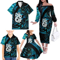 Manaia New Zealand Matariki Family Matching Off The Shoulder Long Sleeve Dress and Hawaiian Shirt NZ Paua Shell Maori Art LT14 - Polynesian Pride