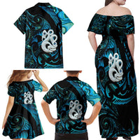 Manaia New Zealand Matariki Family Matching Off Shoulder Maxi Dress and Hawaiian Shirt NZ Paua Shell Maori Art LT14 - Polynesian Pride