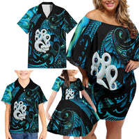 Manaia New Zealand Matariki Family Matching Off Shoulder Short Dress and Hawaiian Shirt NZ Paua Shell Maori Art LT14 - Polynesian Pride