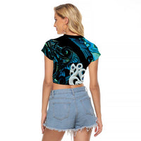 Manaia New Zealand Matariki Raglan Cropped T Shirt NZ Paua Shell Maori Art