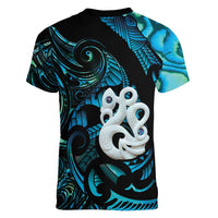 Manaia New Zealand Matariki Women V-Neck T-Shirt NZ Paua Shell Maori Art
