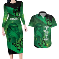 Personalised World Mental Health Awareness Month Couples Matching Long Sleeve Bodycon Dress and Hawaiian Shirt Warriors Brave Strong Galaxy Vibes LT14 Green - Polynesian Pride