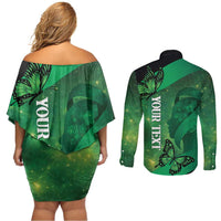 Personalised World Mental Health Awareness Month Couples Matching Off Shoulder Short Dress and Long Sleeve Button Shirt Warriors Brave Strong Galaxy Vibes LT14 - Polynesian Pride