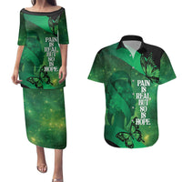 Personalised World Mental Health Awareness Month Couples Matching Puletasi and Hawaiian Shirt Warriors Brave Strong Galaxy Vibes LT14 Green - Polynesian Pride