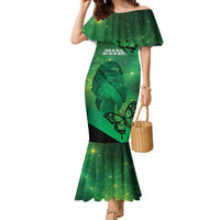 Personalised World Mental Health Awareness Month Family Matching Mermaid Dress and Hawaiian Shirt Warriors Brave Strong Galaxy Vibes LT14 Mom's Dress Green - Polynesian Pride