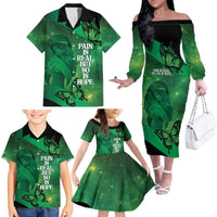 Personalised World Mental Health Awareness Month Family Matching Off The Shoulder Long Sleeve Dress and Hawaiian Shirt Warriors Brave Strong Galaxy Vibes LT14 - Polynesian Pride