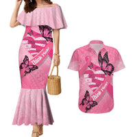 Polynesia Breast Cancer Awareness Month Couples Matching Mermaid Dress and Hawaiian Shirt Pink Ribbon Mix Butterflies LT14 Pink - Polynesian Pride