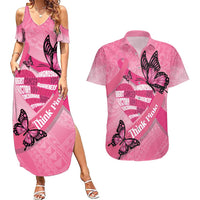 Polynesia Breast Cancer Awareness Month Couples Matching Summer Maxi Dress and Hawaiian Shirt Pink Ribbon Mix Butterflies LT14 Pink - Polynesian Pride
