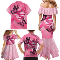 Polynesia Breast Cancer Awareness Month Family Matching Mermaid Dress and Hawaiian Shirt Pink Ribbon Mix Butterflies LT14 - Polynesian Pride