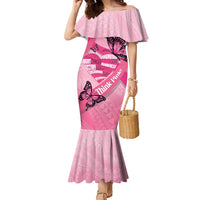 Polynesia Breast Cancer Awareness Month Family Matching Mermaid Dress and Hawaiian Shirt Pink Ribbon Mix Butterflies LT14 Mom's Dress Pink - Polynesian Pride