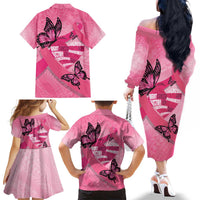 Polynesia Breast Cancer Awareness Month Family Matching Off The Shoulder Long Sleeve Dress and Hawaiian Shirt Pink Ribbon Mix Butterflies LT14 - Polynesian Pride