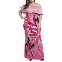 Polynesia Breast Cancer Awareness Month Family Matching Off Shoulder Maxi Dress and Hawaiian Shirt Pink Ribbon Mix Butterflies LT14 Mom's Dress Pink - Polynesian Pride