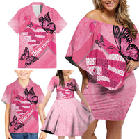 Polynesia Breast Cancer Awareness Month Family Matching Off Shoulder Short Dress and Hawaiian Shirt Pink Ribbon Mix Butterflies LT14 - Polynesian Pride