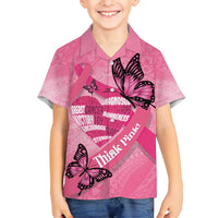 Polynesia Breast Cancer Awareness Month Family Matching Off Shoulder Short Dress and Hawaiian Shirt Pink Ribbon Mix Butterflies LT14 Son's Shirt Pink - Polynesian Pride