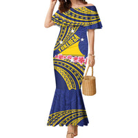 Personalised Tokelau Tokehega Day Family Matching Mermaid Dress and Hawaiian Shirt Tokelauan Tatau Flag Color LT14 Mom's Dress Blue - Polynesian Pride