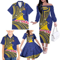 Personalised Tokelau Tokehega Day Family Matching Off The Shoulder Long Sleeve Dress and Hawaiian Shirt Tokelauan Tatau Flag Color LT14 - Polynesian Pride