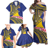 Personalised Tokelau Tokehega Day Family Matching Off Shoulder Maxi Dress and Hawaiian Shirt Tokelauan Tatau Flag Color LT14 - Polynesian Pride