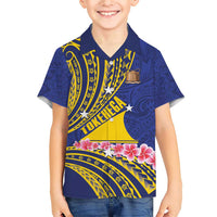 Personalised Tokelau Tokehega Day Family Matching Short Sleeve Bodycon Dress and Hawaiian Shirt Tokelauan Tatau Flag Color LT14 Son's Shirt Blue - Polynesian Pride