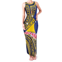 Personalised Tokelau Tokehega Day Family Matching Tank Maxi Dress and Hawaiian Shirt Tokelauan Tatau Flag Color LT14 Mom's Dress Blue - Polynesian Pride