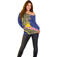 Personalised Tokelau Tokehega Day Off Shoulder Sweater Tokelauan Tatau Flag Color - Polynesian Pride