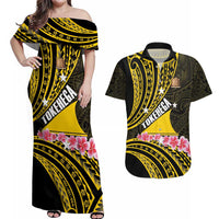 Personalised Tokelau Tokehega Day Couples Matching Off Shoulder Maxi Dress and Hawaiian Shirt Tokelauan Tatau Black Color LT14 Black - Polynesian Pride