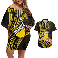 Personalised Tokelau Tokehega Day Couples Matching Off Shoulder Short Dress and Hawaiian Shirt Tokelauan Tatau Black Color LT14 Black - Polynesian Pride
