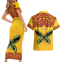 Personalised Tufi Tapa and Tattoo Festival Couples Matching Short Sleeve Bodycon Dress and Hawaiian Shirt PNG Oro Butterfly Tapa Pattern LT14 - Polynesian Pride