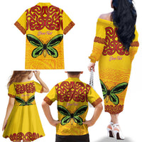 Personalised Tufi Tapa and Tattoo Festival Family Matching Off The Shoulder Long Sleeve Dress and Hawaiian Shirt PNG Oro Butterfly Tapa Pattern LT14 - Polynesian Pride