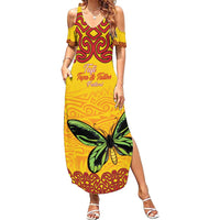 Personalised Tufi Tapa and Tattoo Festival Family Matching Summer Maxi Dress and Hawaiian Shirt PNG Oro Butterfly Tapa Pattern LT14 Mom's Dress Yellow - Polynesian Pride