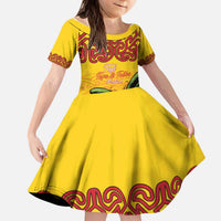 Personalised Tufi Tapa and Tattoo Festival Kid Short Sleeve Dress PNG Oro Butterfly Tapa Pattern LT14 KID Yellow - Polynesian Pride