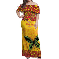Personalised Tufi Tapa and Tattoo Festival Off Shoulder Maxi Dress PNG Oro Butterfly Tapa Pattern - Polynesian Pride