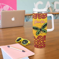 Personalised Tufi Tapa and Tattoo Festival Tumbler With Handle PNG Oro Butterfly Tapa Pattern - Polynesian Pride