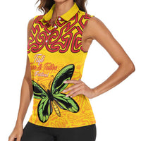 Personalised Tufi Tapa and Tattoo Festival Women Sleeveless Polo Shirt PNG Oro Butterfly Tapa Pattern LT14 - Polynesian Pride