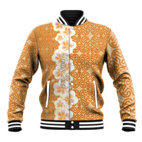 Personalised Tufi Tapa and Tattoo Festival Baseball Jacket Oro Tapa Cloth With Plumeria - Polynesian Pride