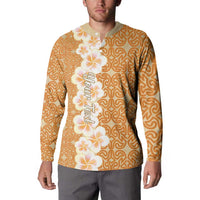 Personalised Tufi Tapa and Tattoo Festival Button Sweatshirt Oro Tapa Cloth With Plumeria - Polynesian Pride